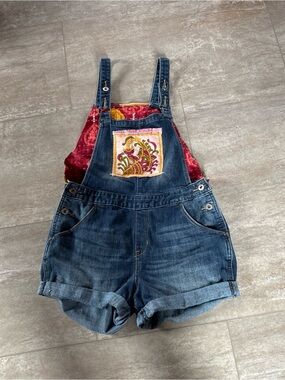 Levi's Dark Blue Denim Short Overalls with Red Accent Patch